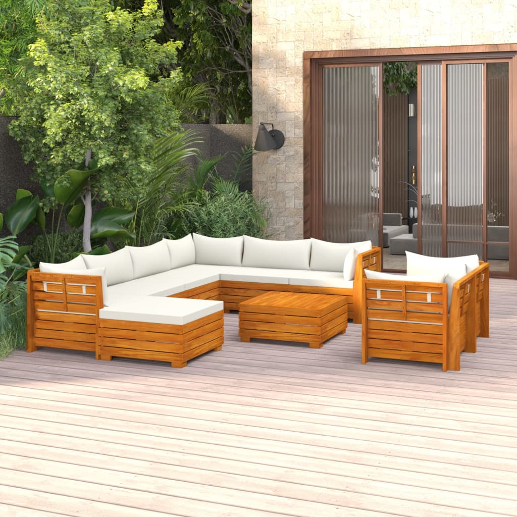 vidaXL 10-tlg. Garten-Lounge-Set mit Kissen Massivholz Akazie