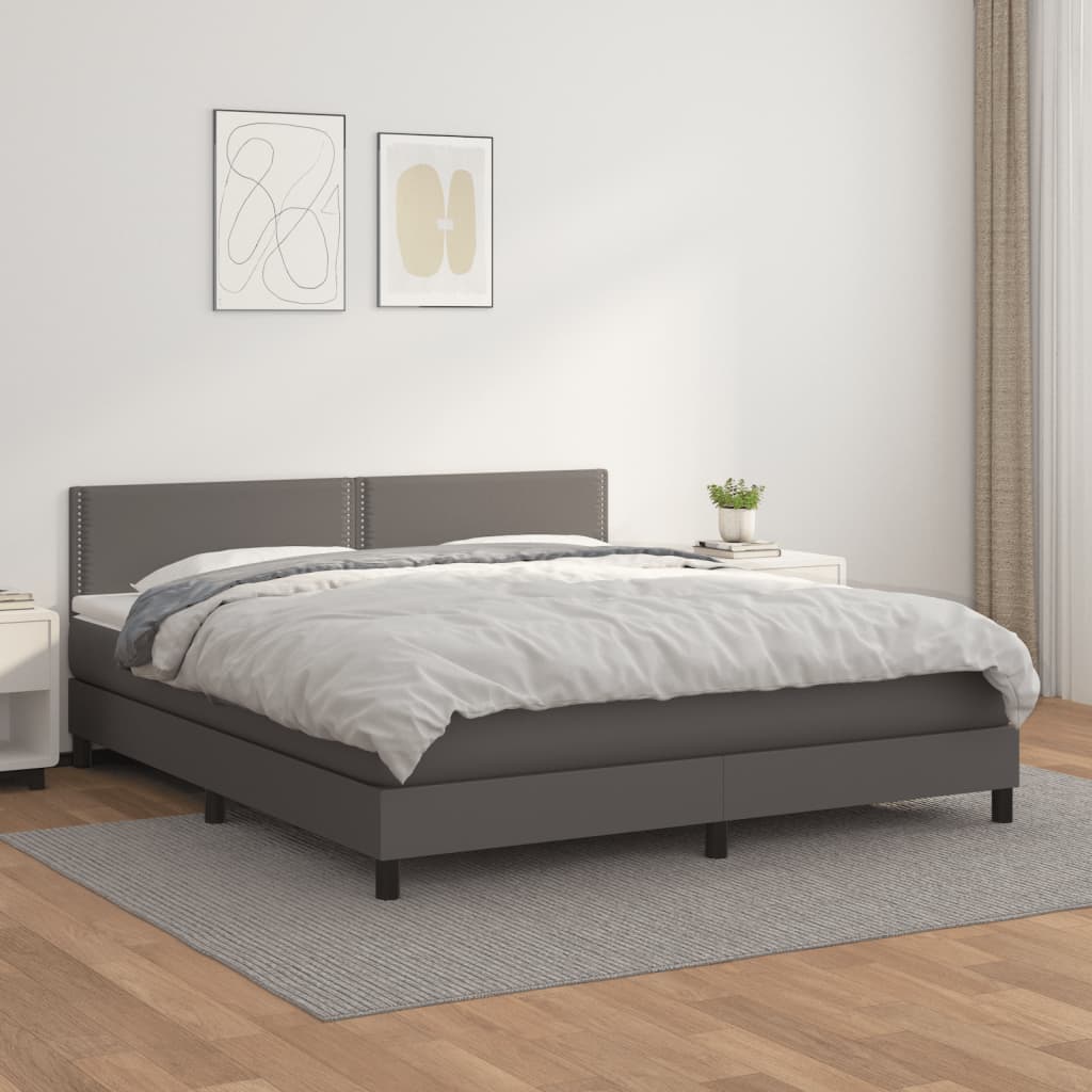 vidaXL Boxspringbett mit Matratze Grau 160x200 cm Kunstleder