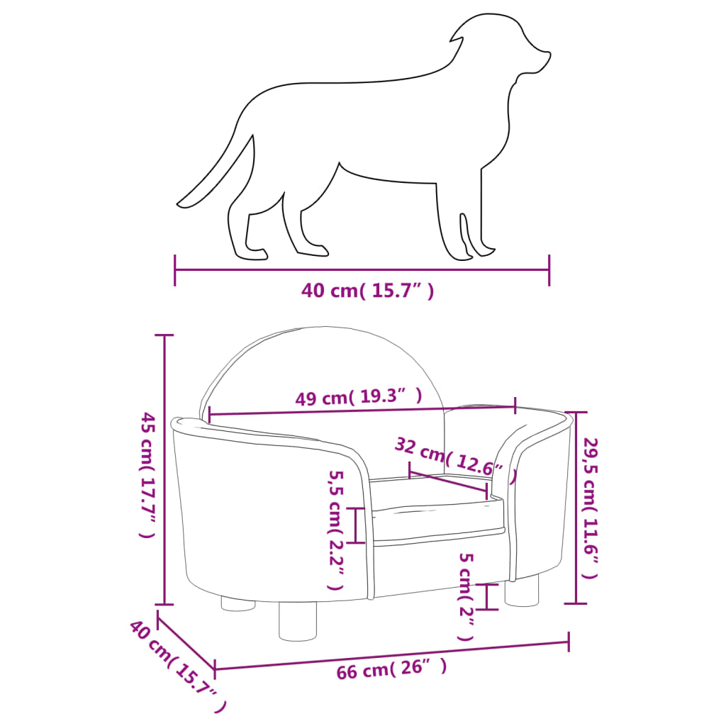 vidaXL Hundebett Schwarz 66x40x45 cm Samt