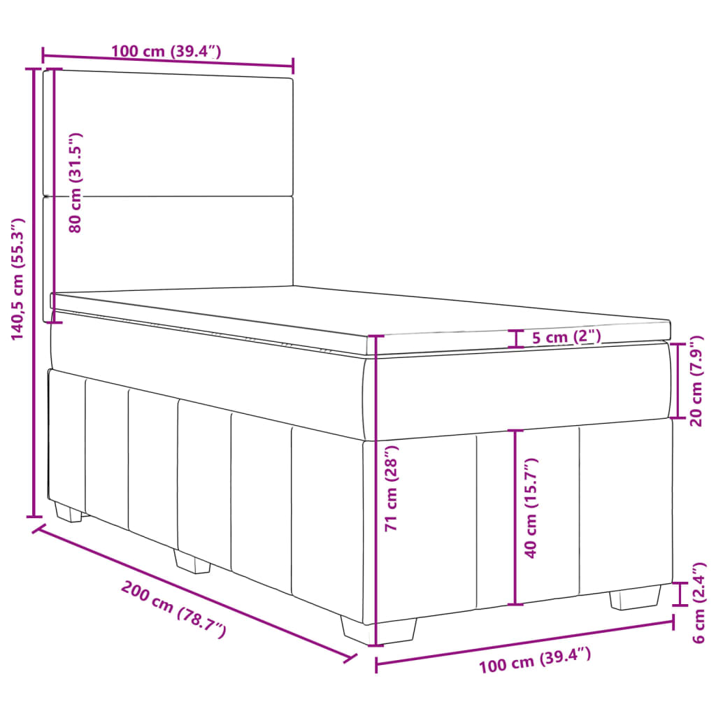 vidaXL Boxspringbett mit Matratze Creme 100x200 cm Stoff