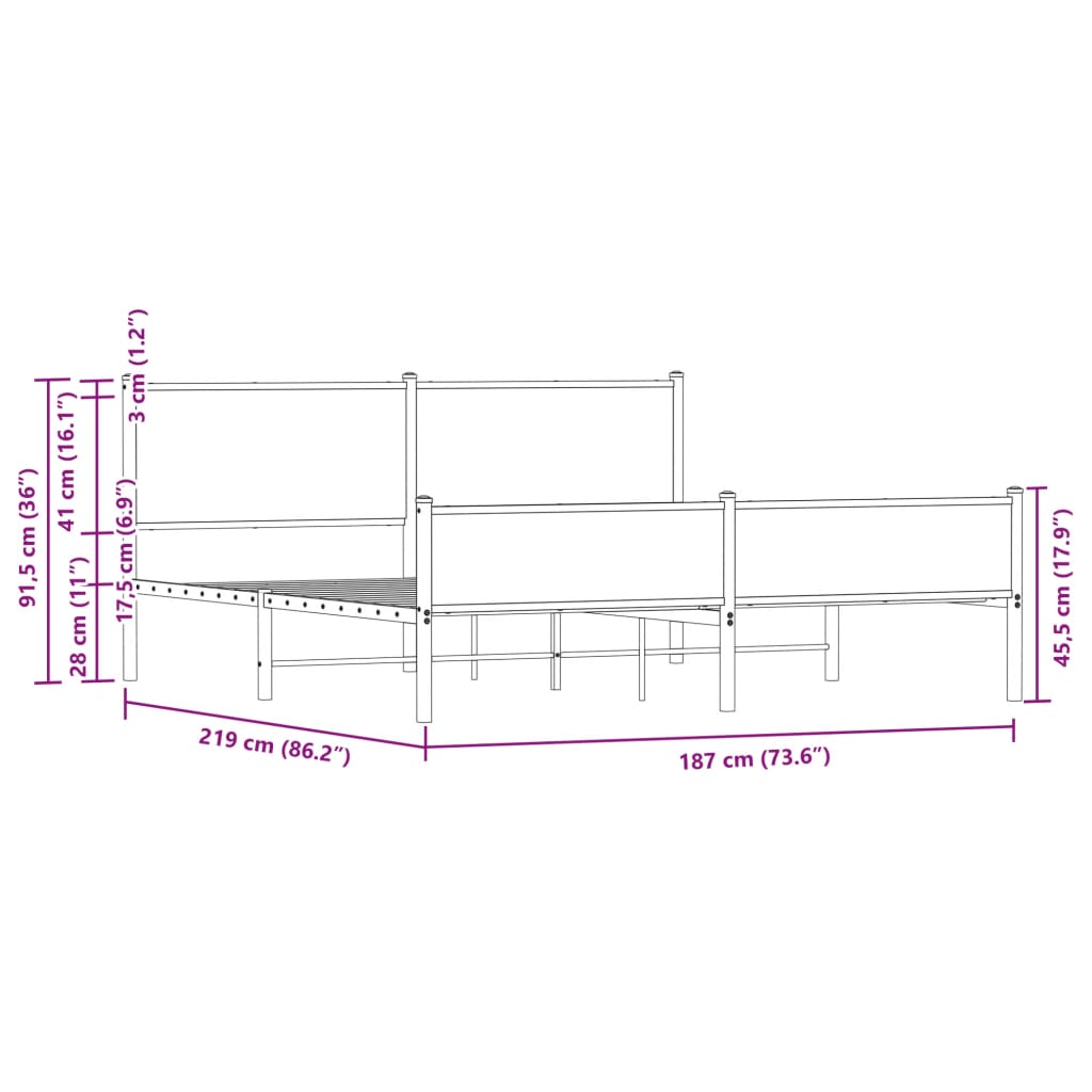 vidaXL Metallbett ohne Matratze Braun Eichen-Optik 183x213 cm