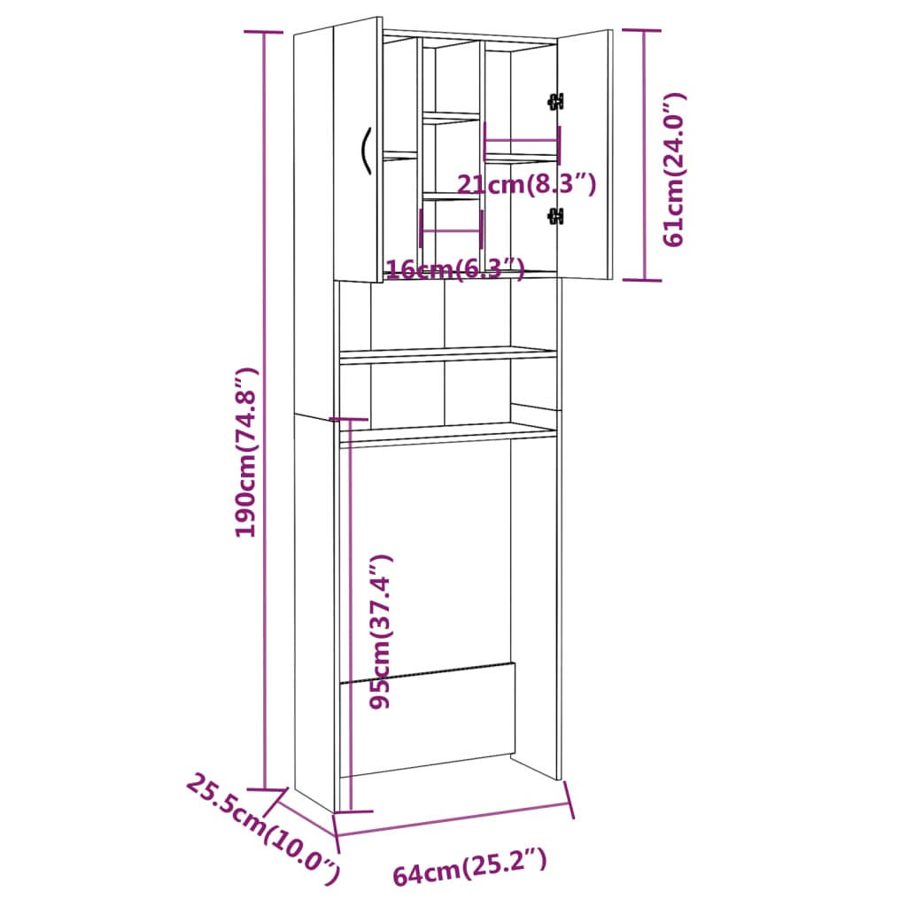 vidaXL Waschmaschinenschrank Räuchereiche 64x25,5x190 cm