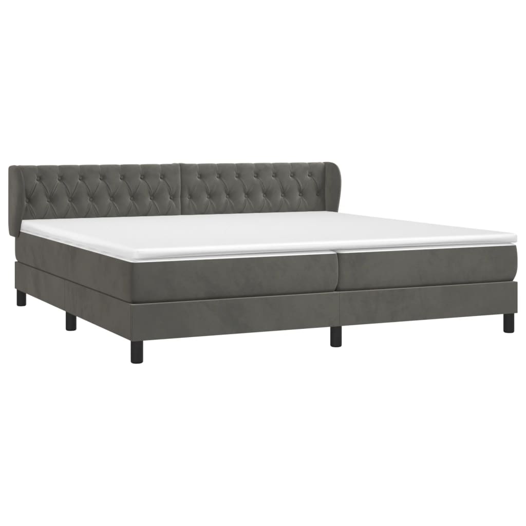 vidaXL Boxspringbett mit Matratze Dunkelgrau 200x200 cm Samt