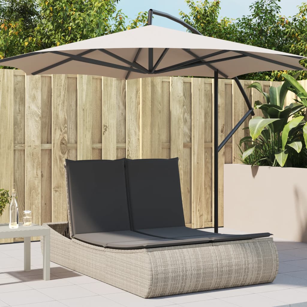 vidaXL Doppel-Sonnenliege mit Kissen Hellgrau Poly Rattan