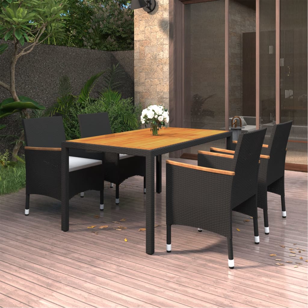 vidaXL 5-tlg. Garten-Essgruppe Poly Rattan Schwarz