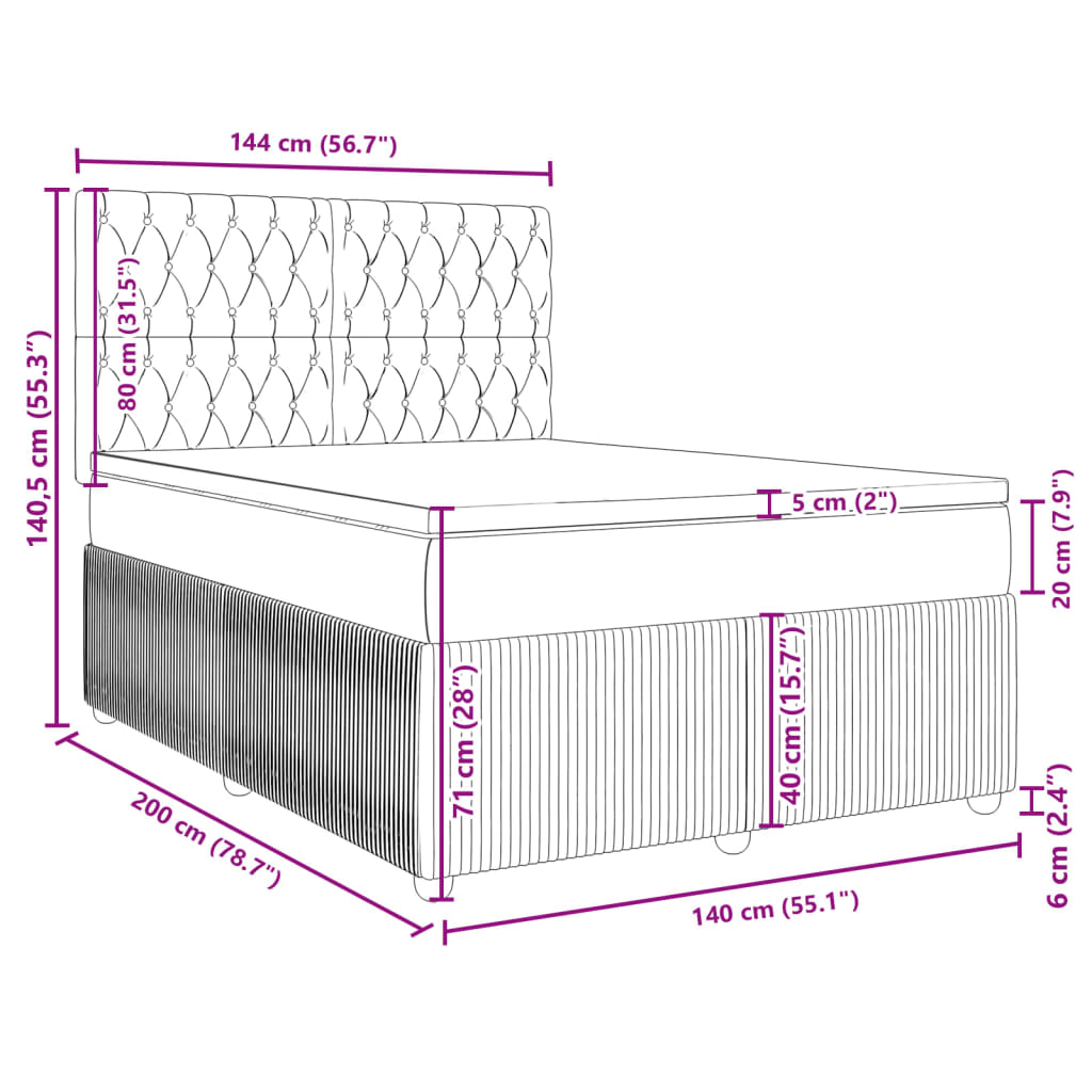 vidaXL Boxspringbett mit Matratze Dunkelbraun 140x200 cm Stoff