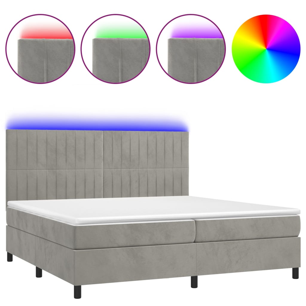 vidaXL Boxspringbett mit Matratze & LED Hellgrau 200x200 cm Samt