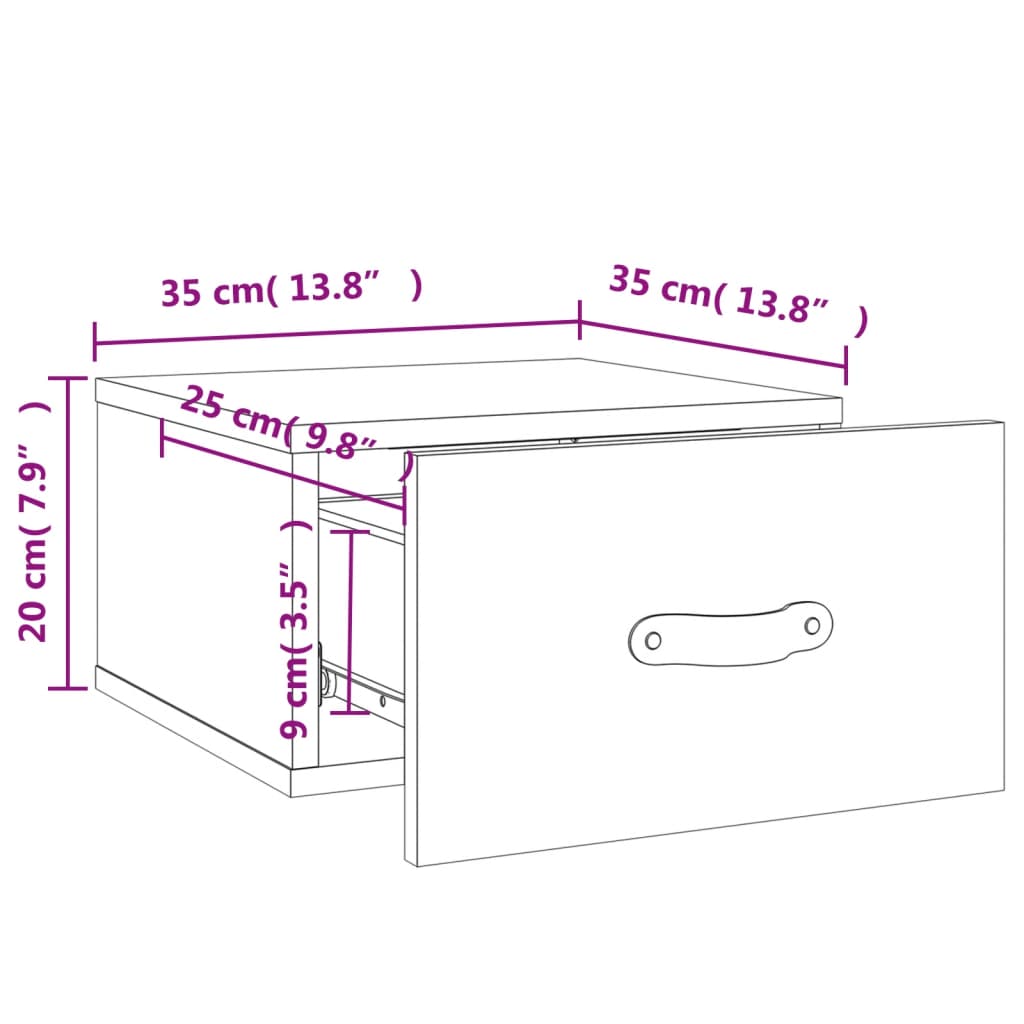 vidaXL Wand-Nachttisch Braun Eichen-Optik 35x35x20 cm