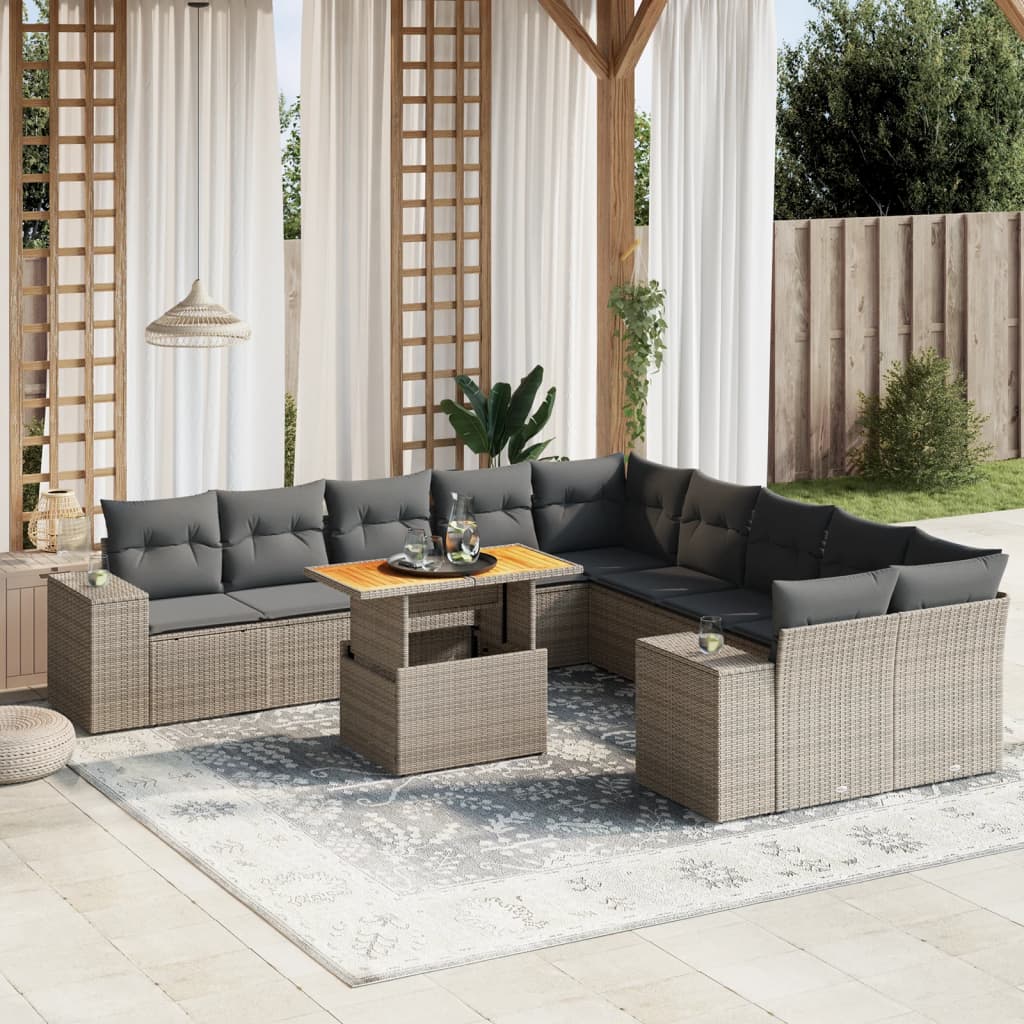 vidaXL 11-tlg. Garten-Sofagarnitur mit Kissen Grau Poly Rattan