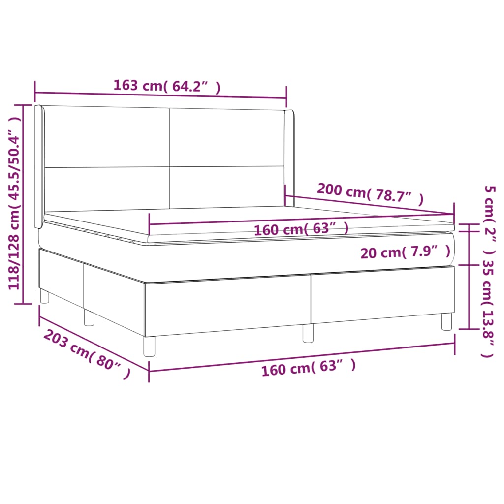 vidaXL Boxspringbett mit Matratze & LED Dunkelblau 160x200 cm Samt