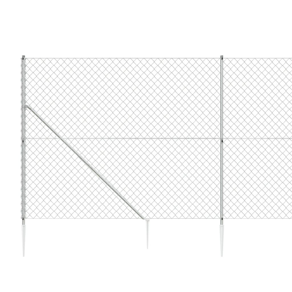 vidaXL Maschendrahtzaun mit Bodenhülsen Silbern 2x25 m