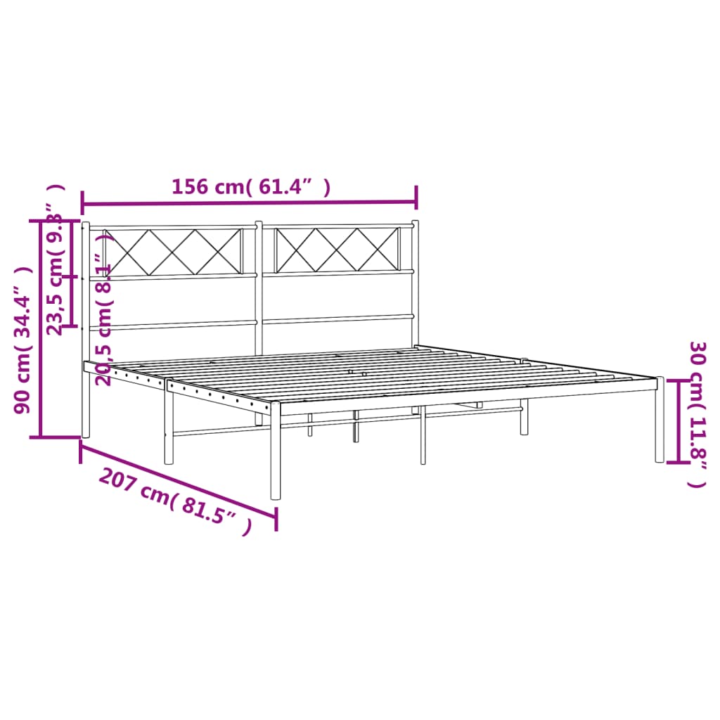 vidaXL Bettgestell mit Kopfteil Metall Schwarz 150x200 cm