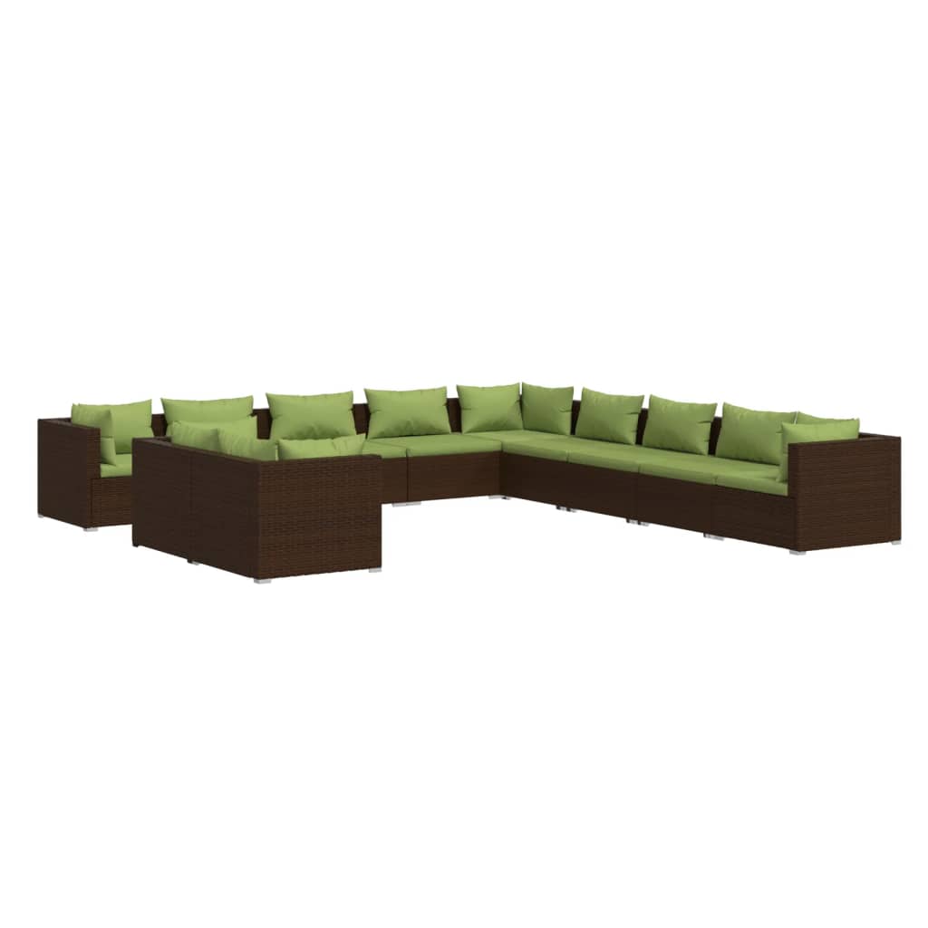 vidaXL 11-tlg. Garten-Lounge-Set mit Kissen Braun Poly Rattan