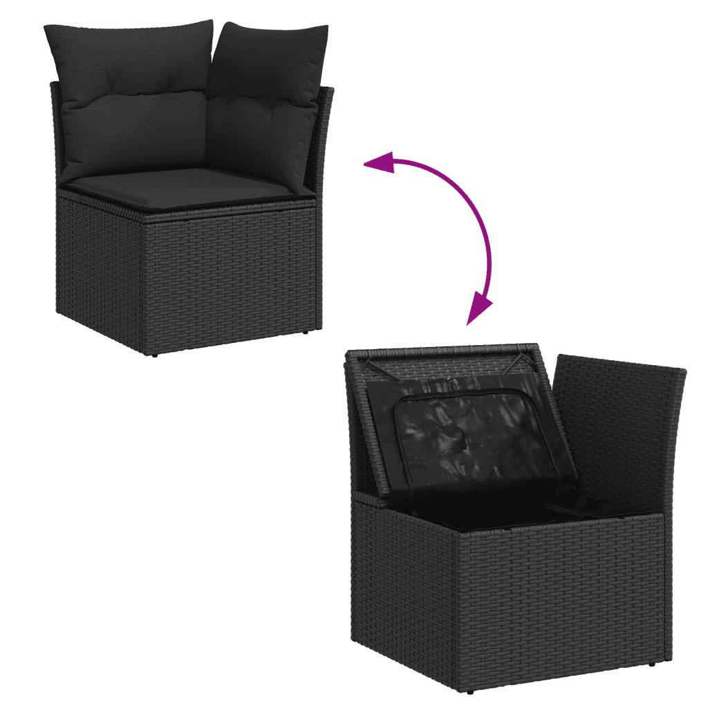 vidaXL 13-tlg. Garten-Sofagarnitur mit Kissen Schwarz Poly Rattan