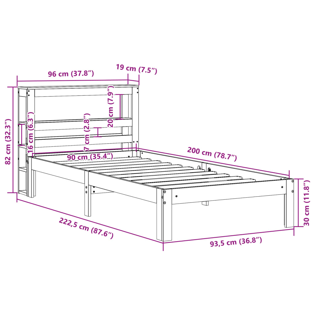 vidaXL Bettgestell mit Kopfteil ohne Matratze Weiß 90x200 cm