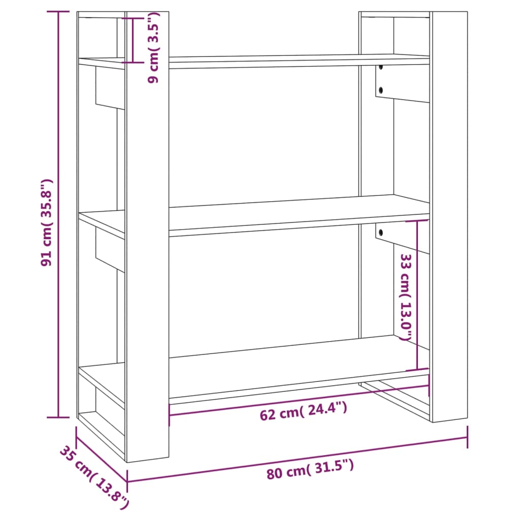 vidaXL Bücherregal/Raumteiler Honigbraun 80x35x91 cm Massivholz