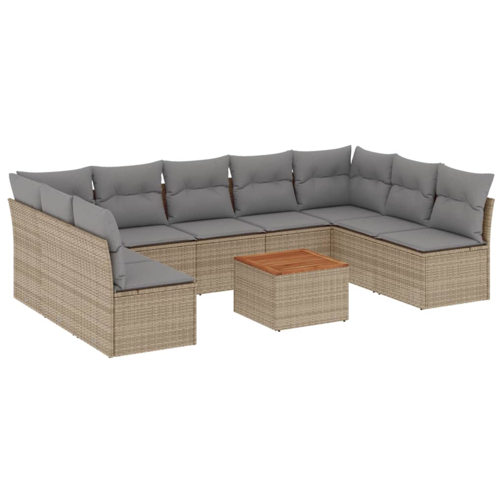 vidaXL 10-tlg. Garten-Sofagarnitur mit Kissen Beige Poly Rattan