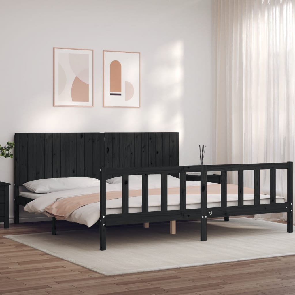 vidaXL Massivholzbett mit Kopfteil Schwarz 200x200 cm