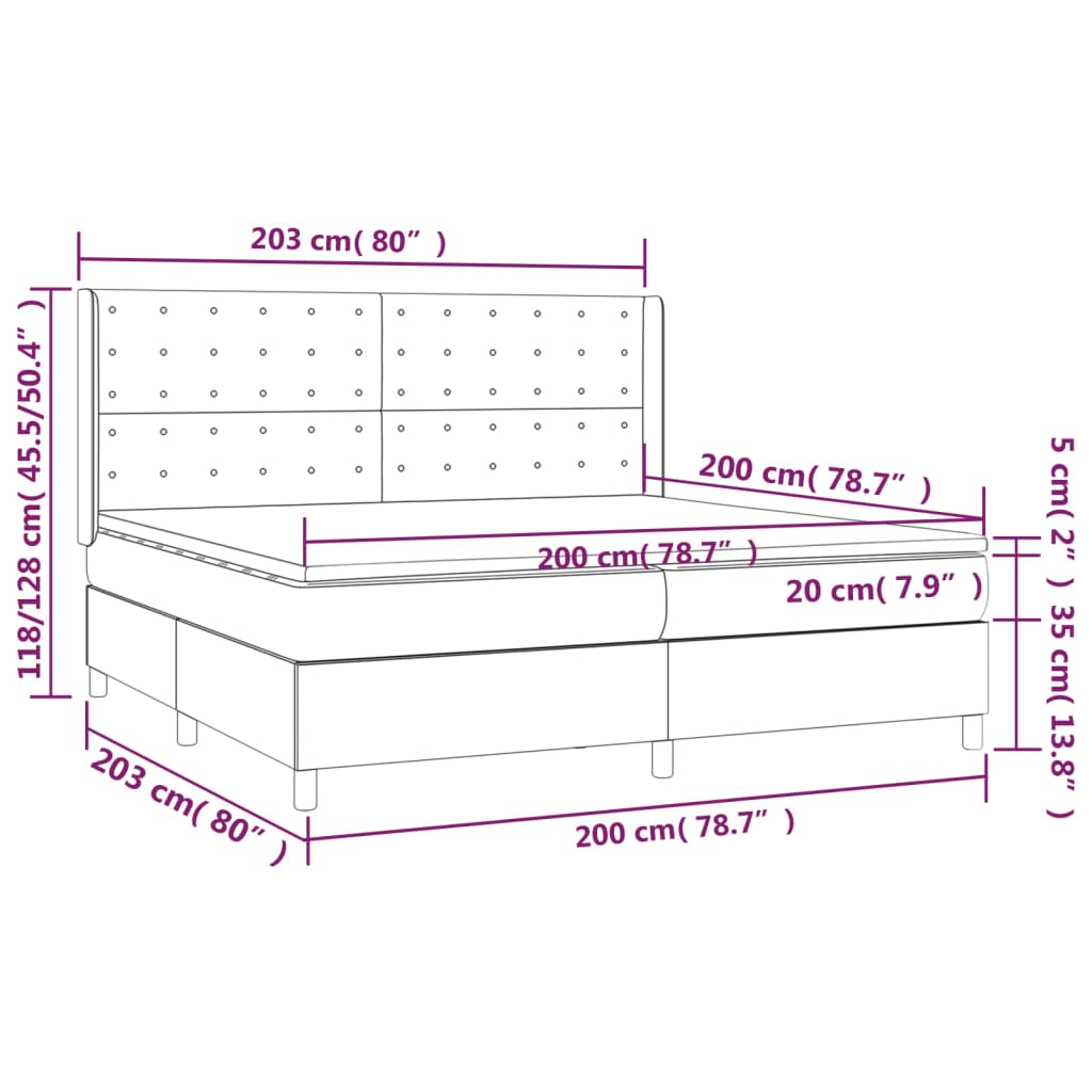 vidaXL Boxspringbett mit Matratze Schwarz 200x200 cm Stoff