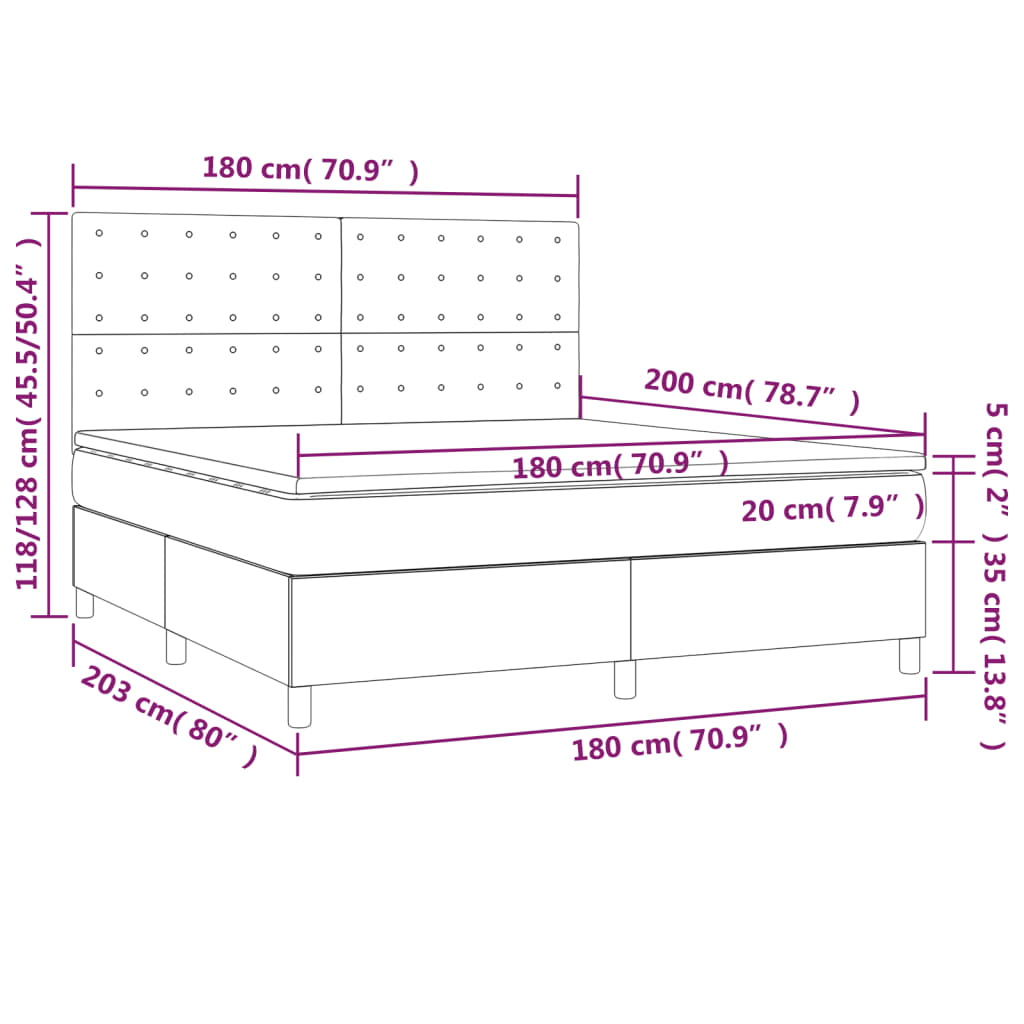 vidaXL Boxspringbett mit Matratze Dunkelgrau 180x200 cm Stoff