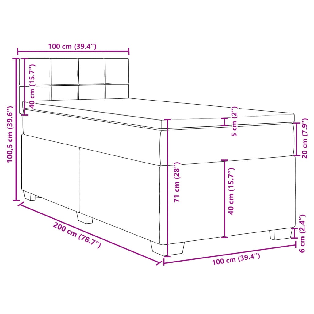 vidaXL Boxspringbett mit Matratze Dunkelgrau 100x200 cm Stoff