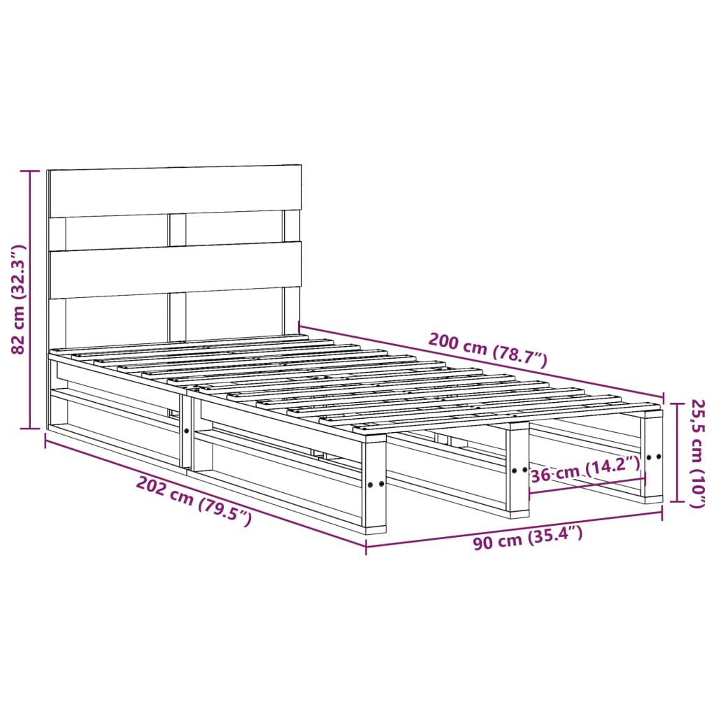 vidaXL Massivholzbett ohne Matratze Weiß 90x200 cm Kiefernholz