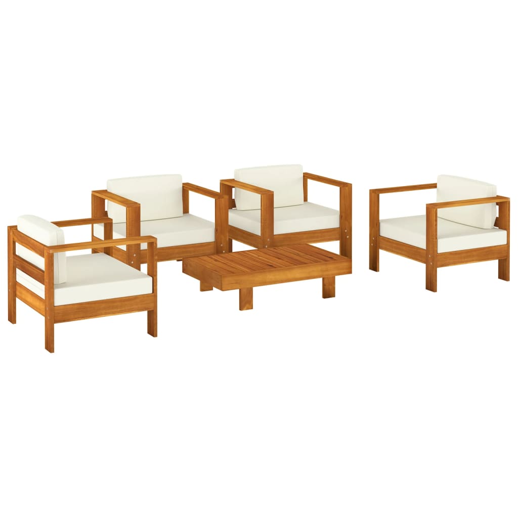 vidaXL 5-tlg. Garten-Lounge-Set mit Cremeweißen Kissen Massivholz