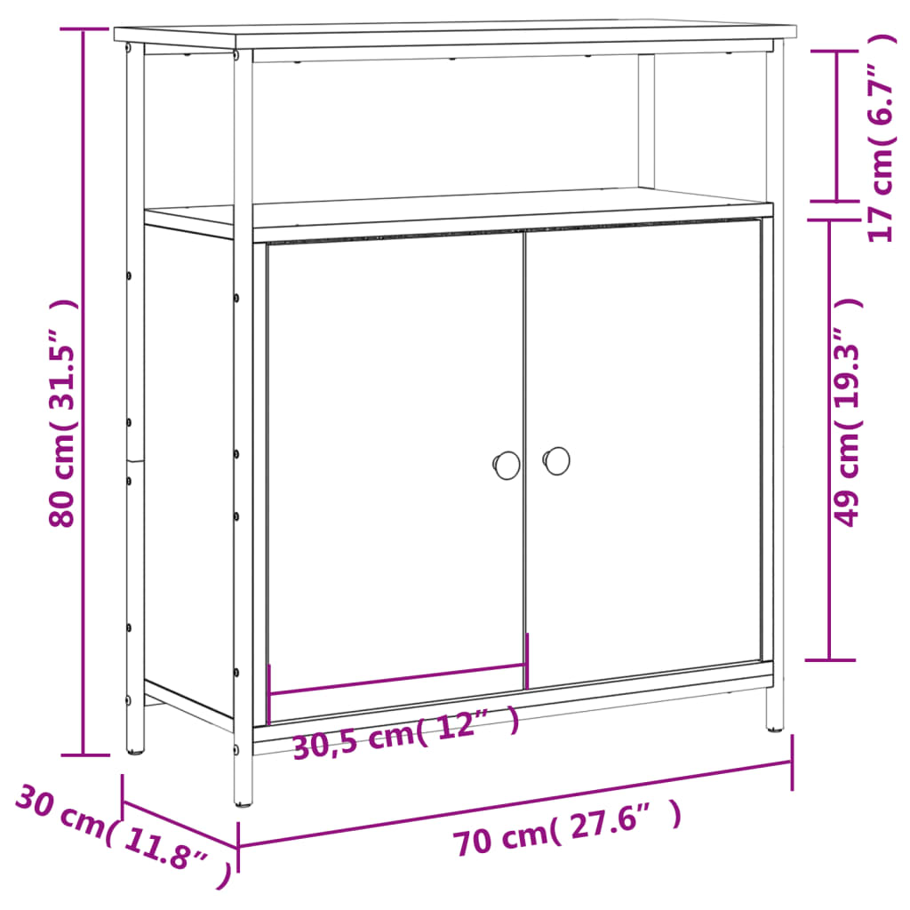 vidaXL Sideboard Grau Sonoma 70x30x80 cm Holzwerkstoff