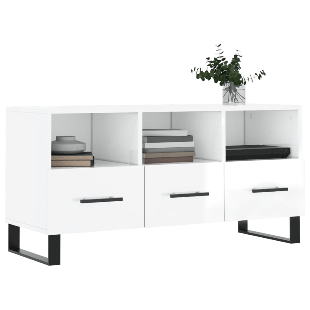 vidaXL TV-Schrank Hochglanz-Weiß 102x36x50 cm Holzwerkstoff