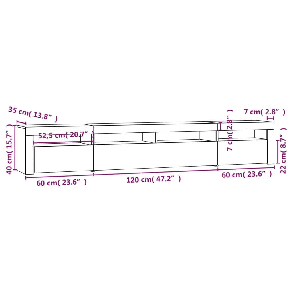 vidaXL TV-Schrank mit LED-Leuchten Hochglanz-Weiß 240x35x40 cm