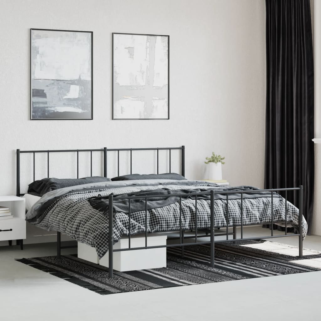 vidaXL Metallbett ohne Matratze mit Fußteil Schwarz 180x200 cm