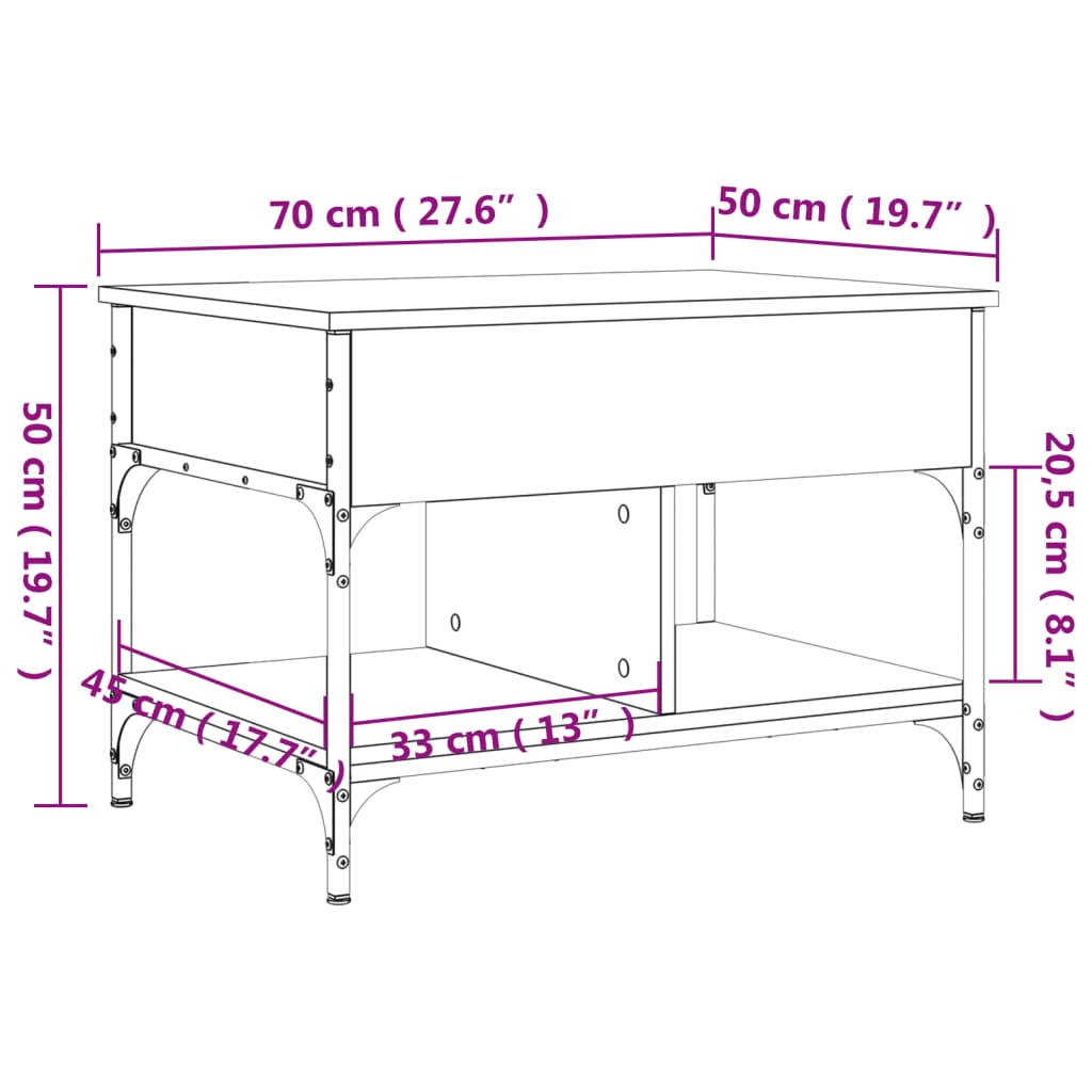 vidaXL Couchtisch Grau Sonoma 70x50x50 cm Holzwerkstoff und Metall