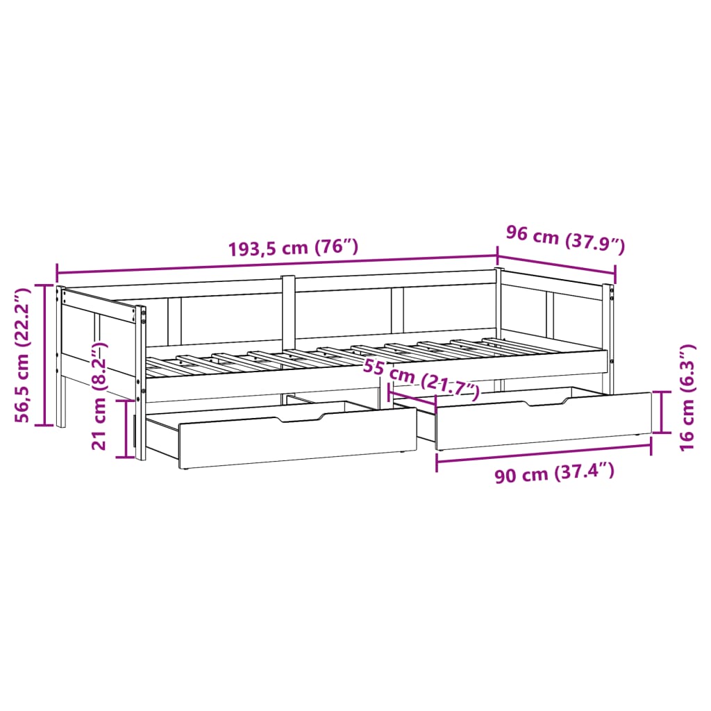 vidaXL Tagesbett mit Schubladen Weiß 90x190 cm Kiefernholz