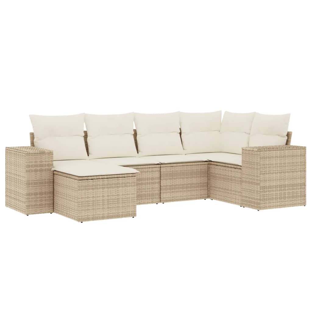 vidaXL 6-tlg. Garten-Sofagarnitur mit Kissen Beige Poly Rattan