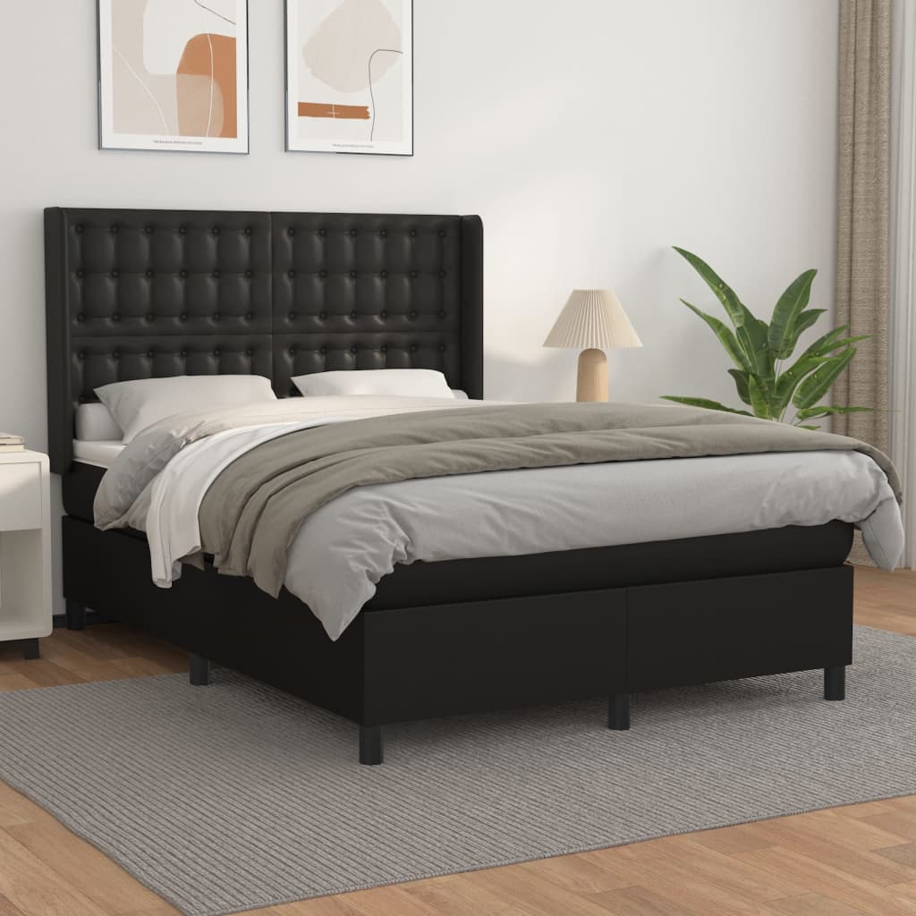 vidaXL Boxspringbett mit Matratze Schwarz 140x200 cm Kunstleder