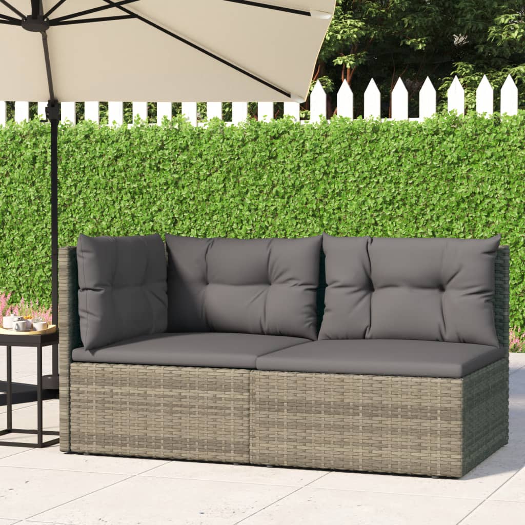 vidaXL 2-tlg. Garten-Lounge-Set mit Kissen Grau Poly Rattan