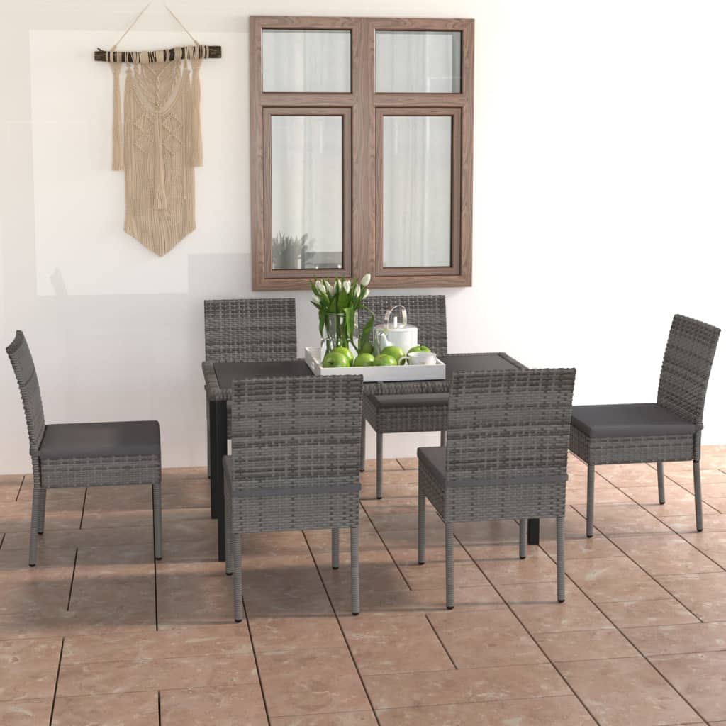 vidaXL 7-tlg. Garten-Essgruppe Poly Rattan Grau