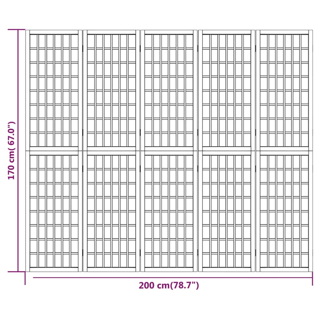 vidaXL 5-tlg. Paravent Japanischer Stil Faltbar 200x170 cm