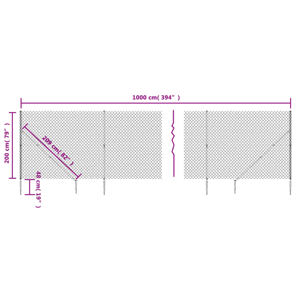 vidaXL Maschendrahtzaun mit Erdspießen Grün 2x10 m