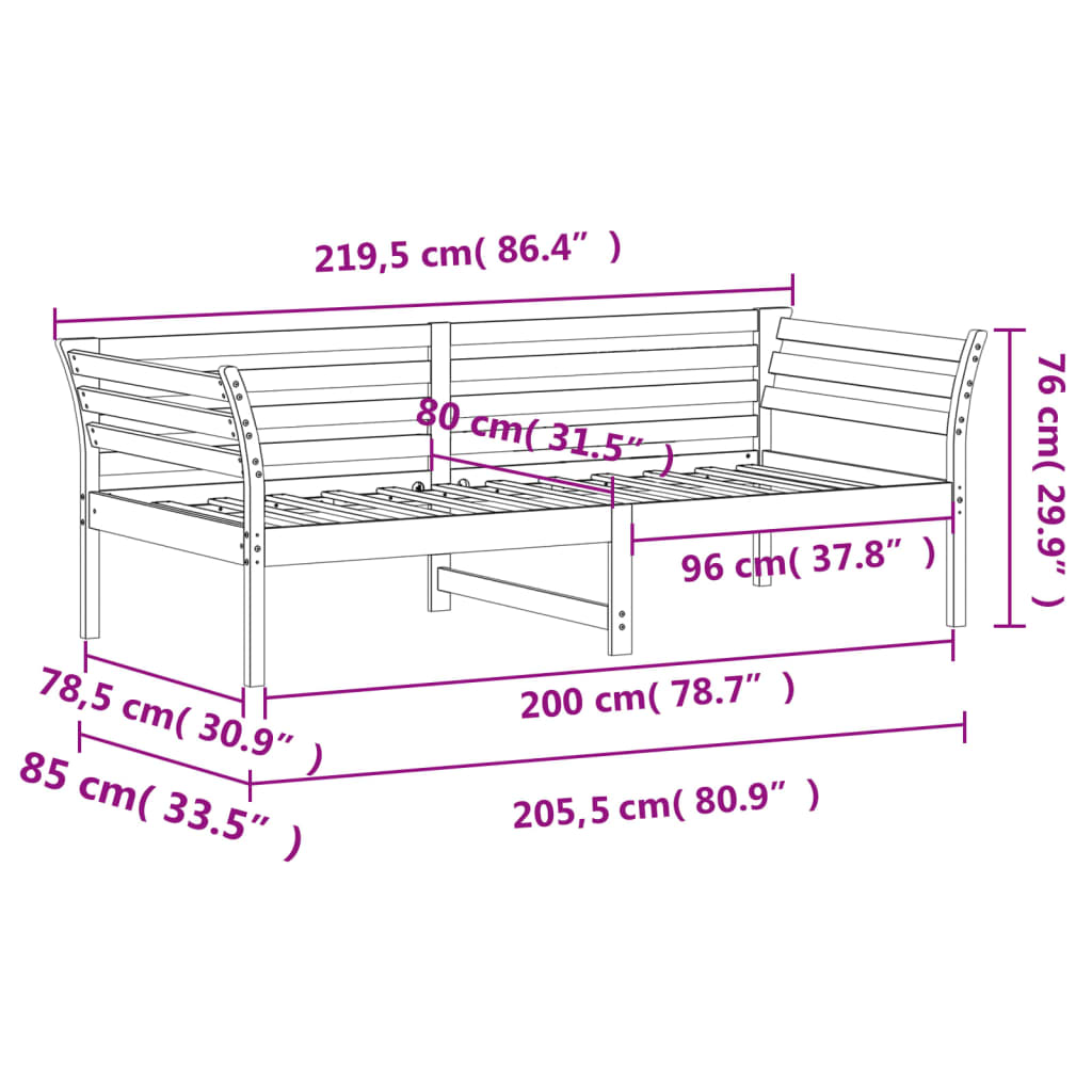 vidaXL Tagesbett ohne Matratze Wachsbraun 80x200 cm Massivholz Kiefer