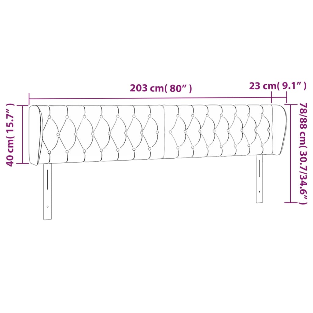 vidaXL Kopfteil mit Ohren Dunkelgrau 203x23x78/88 cm Samt