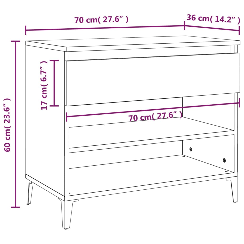 vidaXL Schuhregal Hochglanz-Weiß 70x36x60 cm Holzwerkstoff