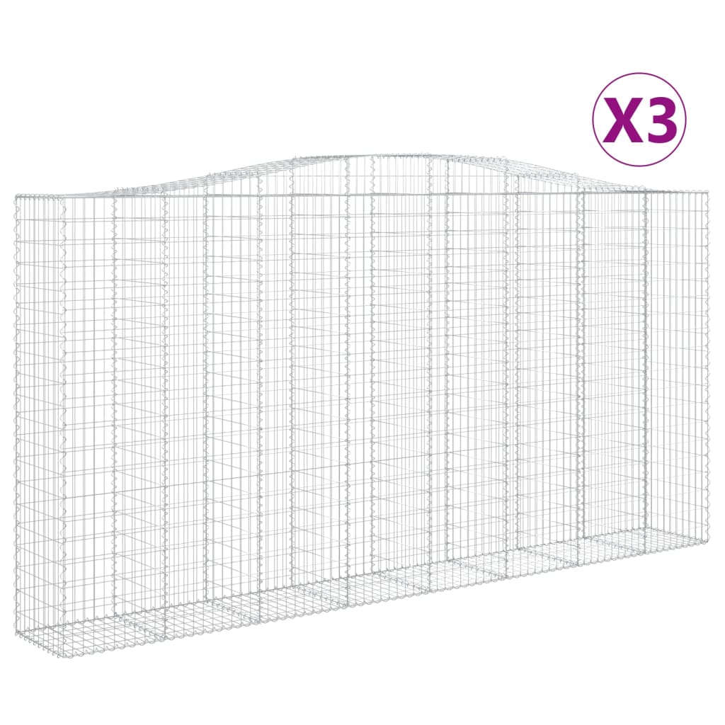 vidaXL Gabionen mit Hochbogen 3 Stk. 400x50x200/220cm Verzinktes Eisen