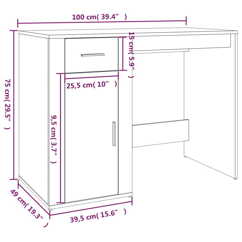 vidaXL Schreibtisch Grau Sonoma 100x49x75 cm Holzwerkstoff