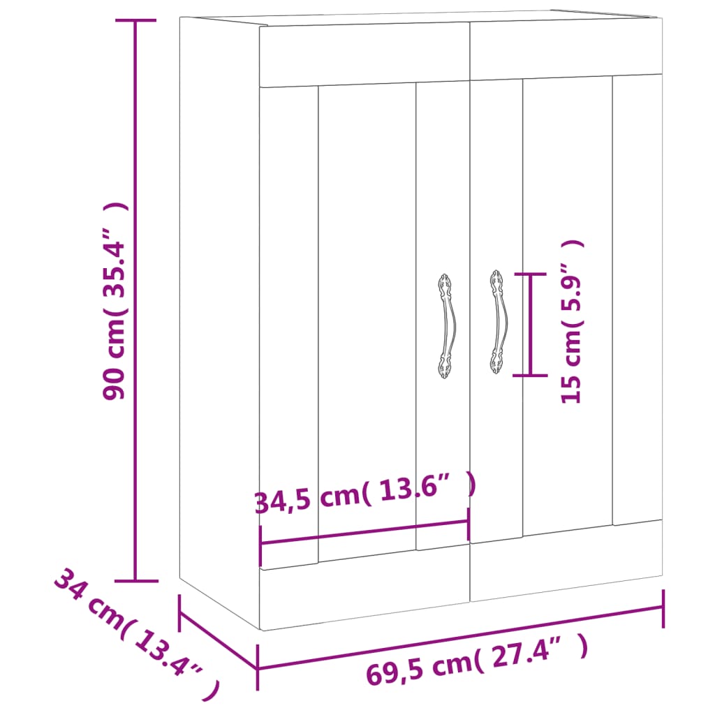 vidaXL Wandschrank Weiß 69,5x34x90 cm Holzwerkstoff