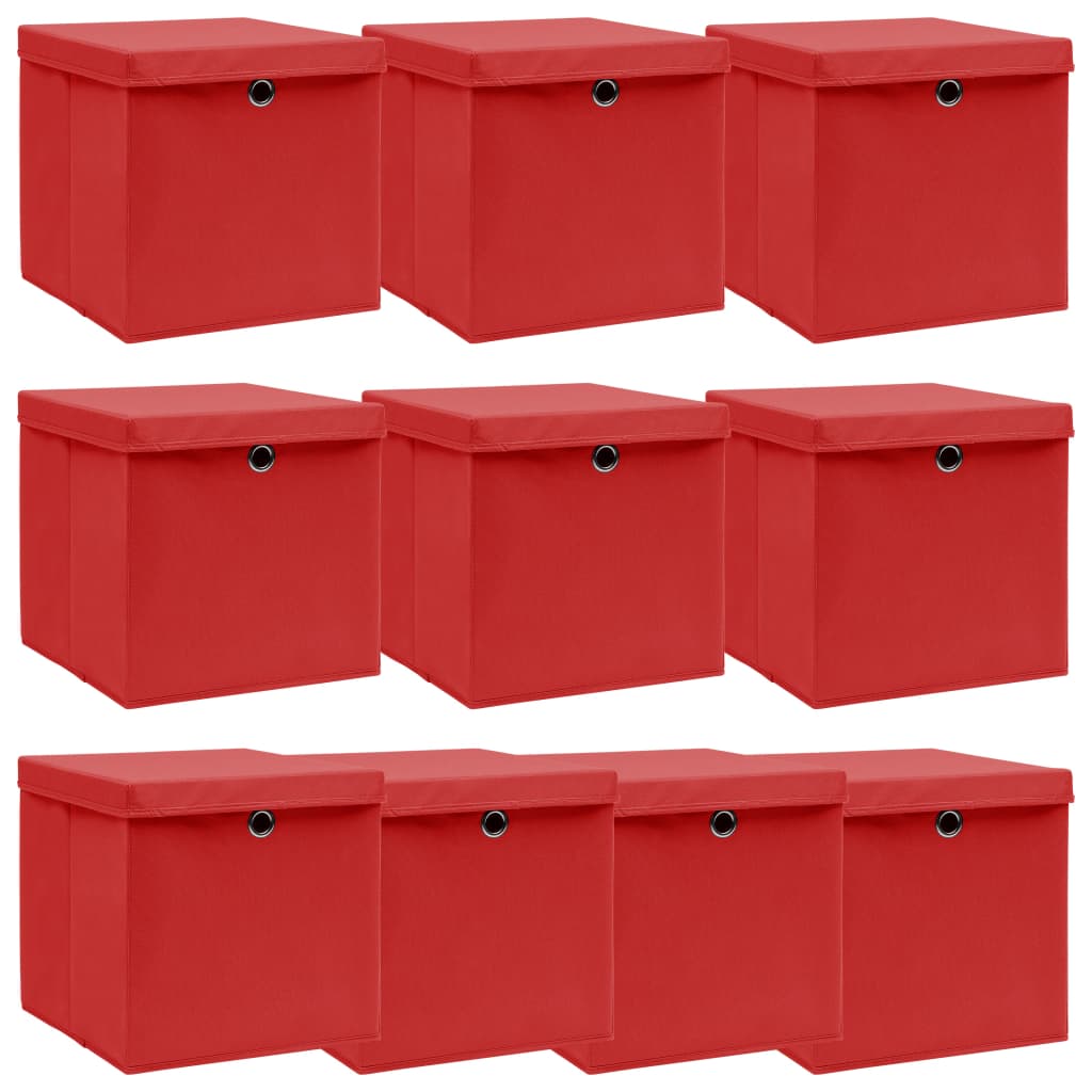 vidaXL Aufbewahrungsboxen mit Deckeln 10 Stk. Rot 32x32x32 cm Stoff