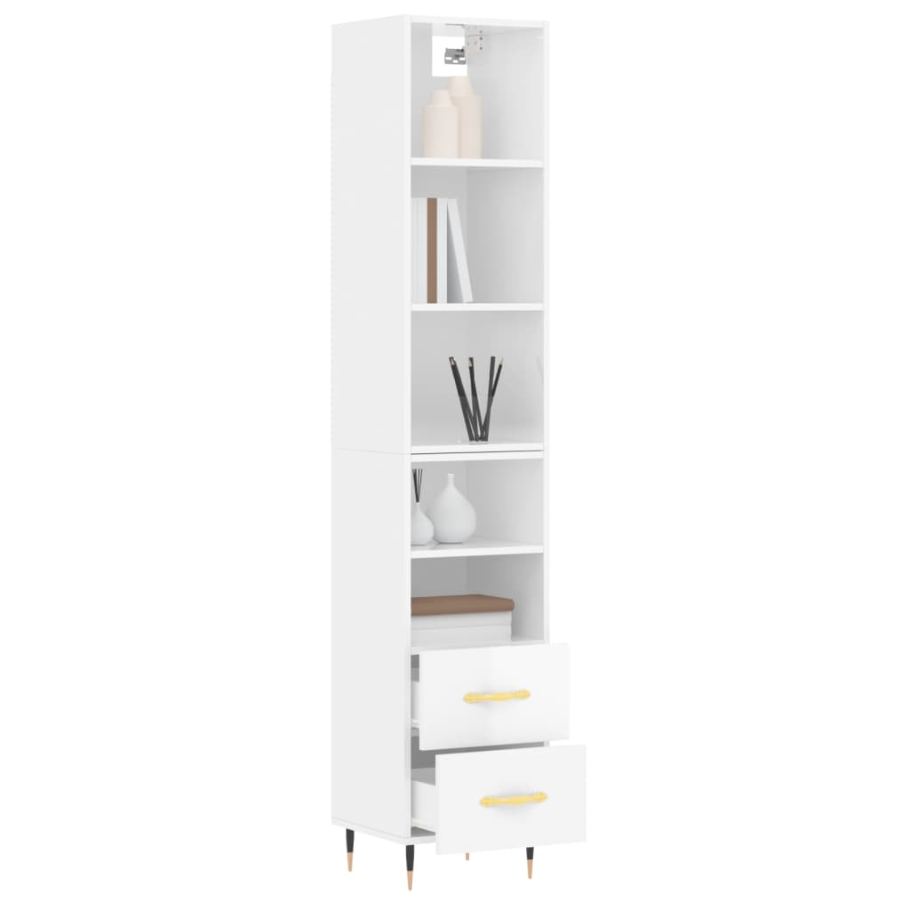 vidaXL Highboard Hochglanz-Weiß 34,5x34x180 cm Holzwerkstoff