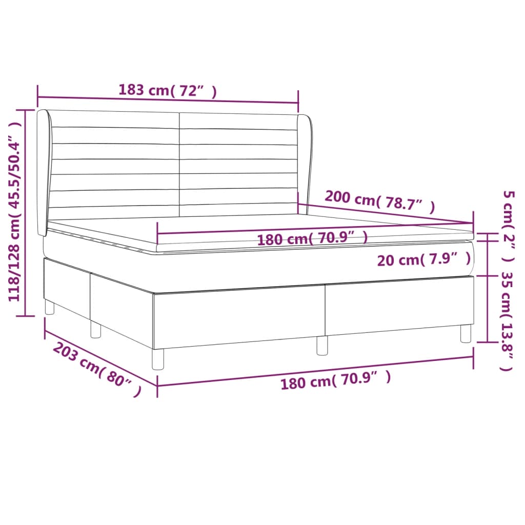 vidaXL Boxspringbett mit Matratze Dunkelblau 180x200 cm Samt