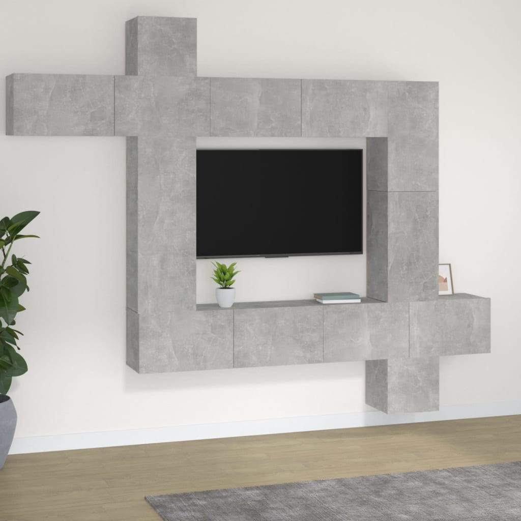 vidaXL 9-tlg. TV-Schrank-Set Betongrau Holzwerkstoff