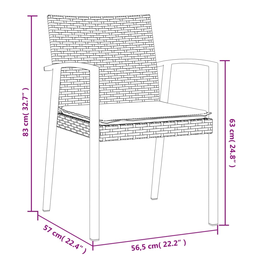 vidaXL 7-tlg. Garten-Essgruppe mit Kissen Poly Rattan und Stahl